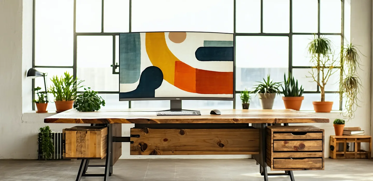 Portland design studio workspace with design work on screens